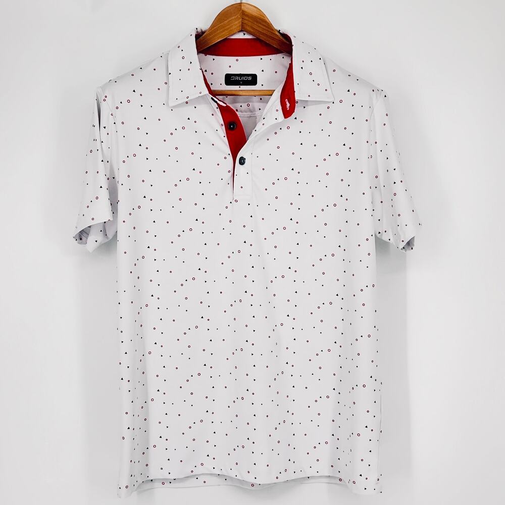 Druid Performance Golf Polo‎ Men Medium White Red Dot Athletic Stretch